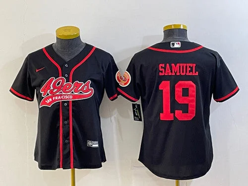 Baseball Jersey For Special Edition Designs-Women's San Francisco 49ers #19 Deebo Samuel Black With Patch Cool Base Stitched Baseball Jersey(Run Small)