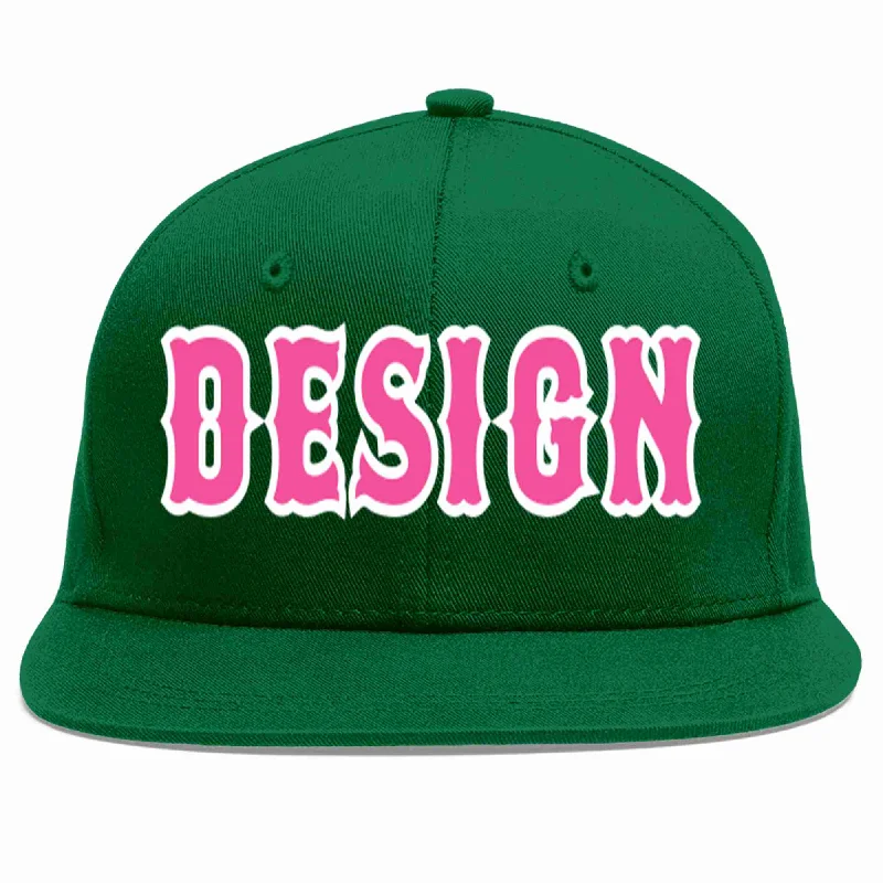 Baseball Cap For Gift-Giving Occasions-Custom Green Pink-White Flat Eaves Sport Baseball Cap Design for Men/Women/Youth