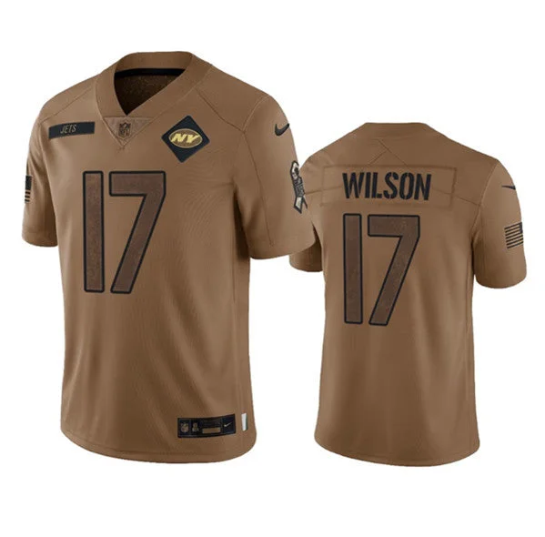 Football Jersey For Custom Softball Teams-Men's New York Jets #17 Garrett Wilson 2023 Brown Salute To Service Limited Football Stitched Jersey