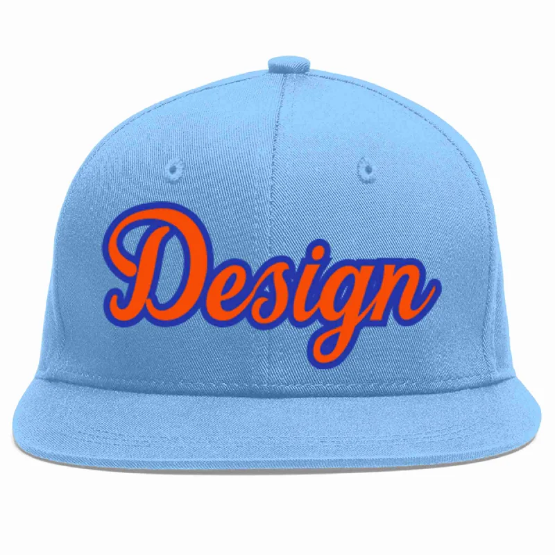 Baseball Cap For Team Spirit-Custom Light Blue Orange-Royal Flat Eaves Sport Baseball Cap Design for Men/Women/Youth