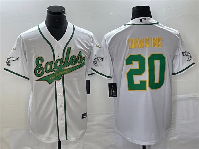 Baseball Jersey For Custom Number Embroidery-Men's Philadelphia Eagles #20 Brian Dawkins White Gold Cool Base Stitched Baseball Jersey