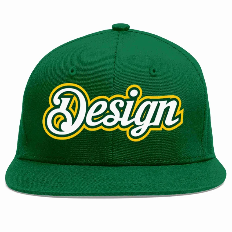 Custom Baseball Cap With Name-Custom Green White-Kelly Green Flat Eaves Sport Baseball Cap Design for Men/Women/Youth