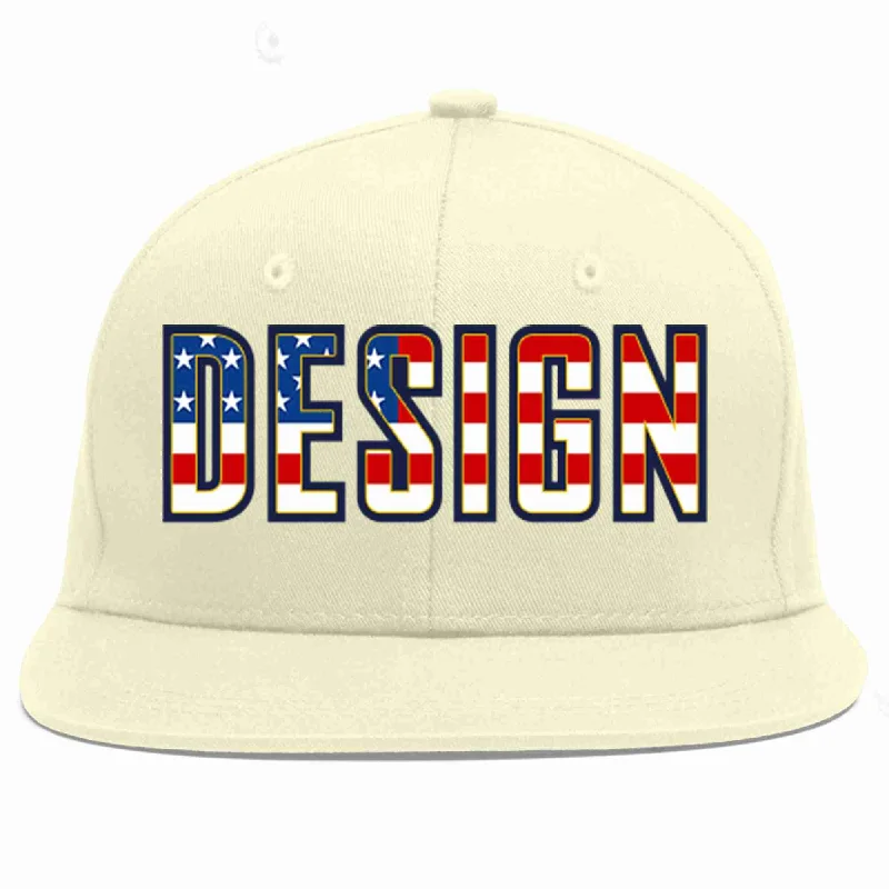 Baseball Cap For Official Team Merchandise-Custom Cream Vintage USA Flag-Gold Flat Eaves Sport Baseball Cap Design for Men/Women/Youth