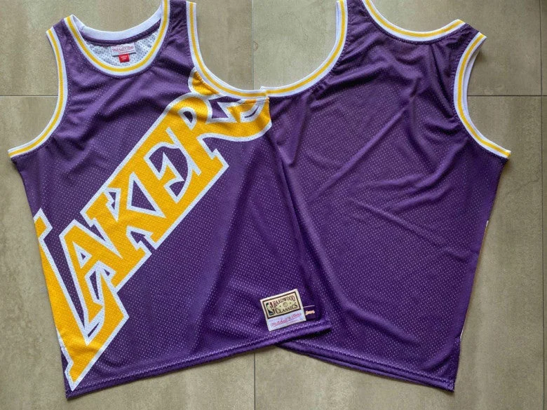 Basketball Jersey For Sale-Lakers Big Face Purple Hardwood Classics Swingman Basketball Jersey