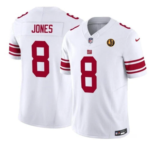 Football Jersey For Team Building Activities-Men's New York Giants #8 Daniel Jones White 2023 F.U.S.E. With John Madden Patch Vapor Limited Football Stitched Jersey