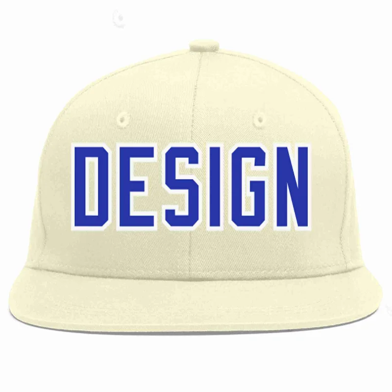 Baseball Cap For Custom Player Numbers-Custom Cream Royal-White Flat Eaves Sport Baseball Cap Design for Men/Women/Youth