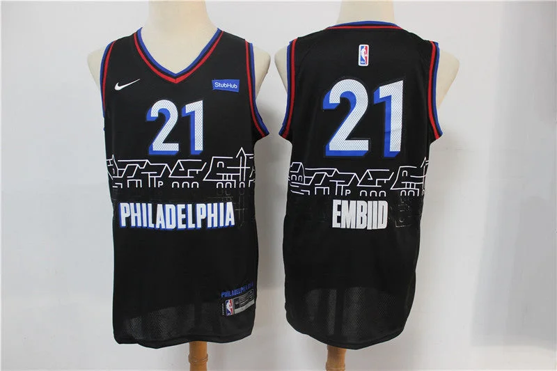 Basketball Jersey For Tournament Teams-76ers 21 Joel Embiid Black 2020-21 City Edition Swingman Basketball Jersey