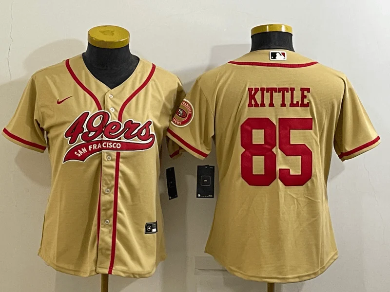 Baseball Jersey For Game Day Fan Apparel-Women's San Francisco 49ers #85 George Kittle Gold With Patch Cool Base Stitched Baseball Jersey(Run Small)