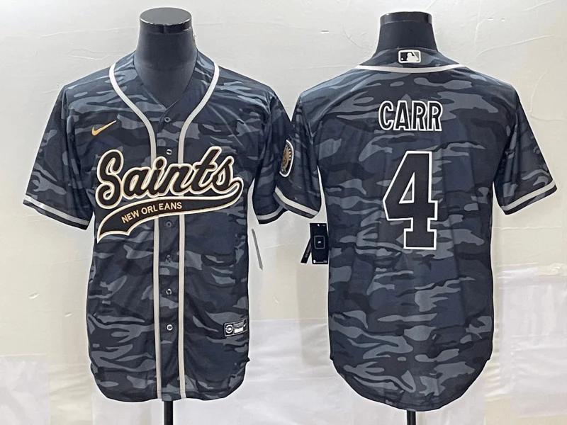 Baseball Jersey For Custom Numbering-Men's New Orleans Saints #4 Derek Carr Gray Camo With Patch Cool Base Stitched Baseball Jersey