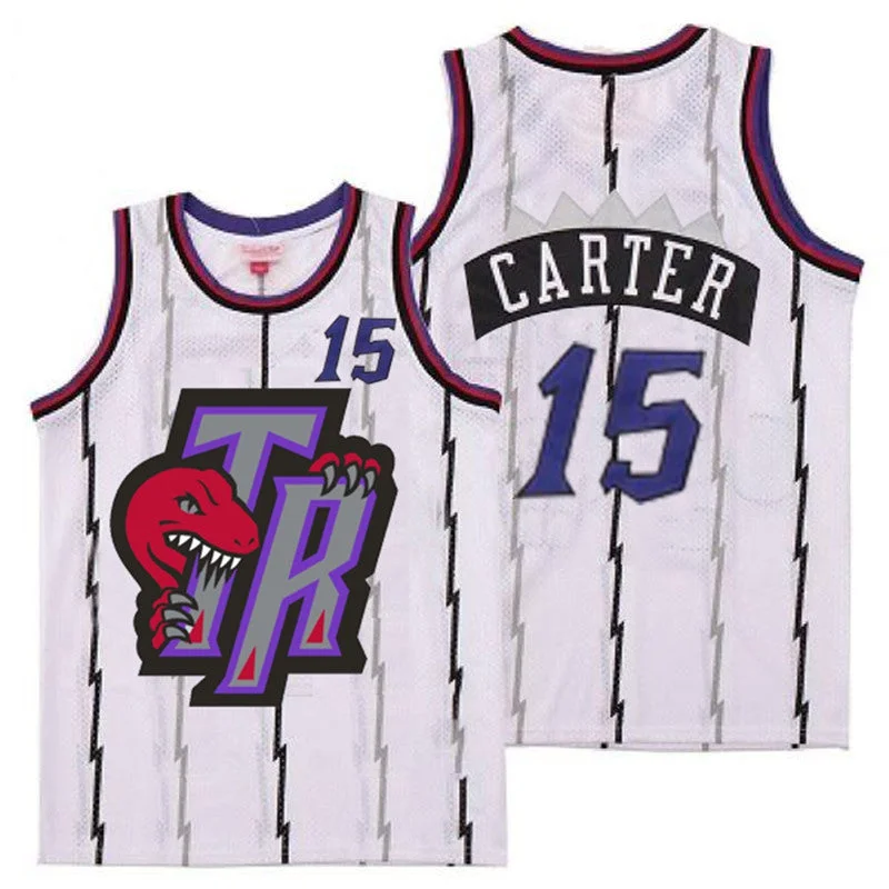 Basketball Jersey For Game Day Fan Apparel-Raptors 15 Vince Carter White Big Gray TR Logo Retro Basketball Jersey