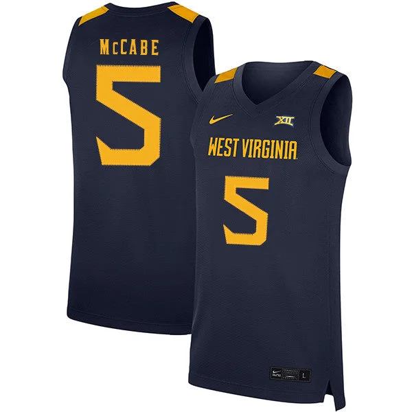 Basketball Jersey For Special Edition Designs-West Virginia Mountaineers 5 Jordan McCabe Navy Basketball College Basketball Jersey