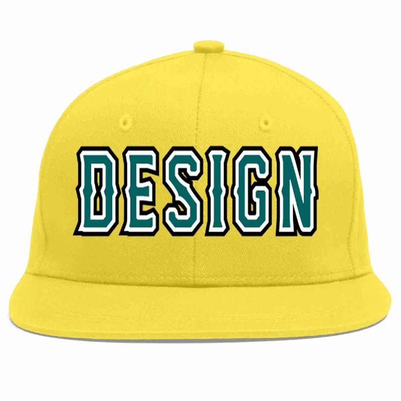 Baseball Cap For Group Fundraisers-Custom Light Gold Aqua-White Flat Eaves Sport Baseball Cap Design for Men/Women/Youth