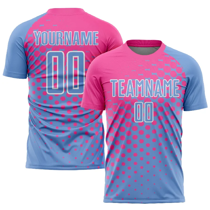 Football Jersey For Custom Number Embroidery-Custom Light Blue Pink-White Sublimation Soccer Uniform Jersey