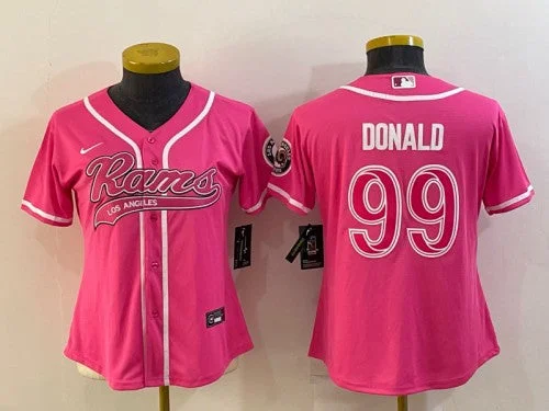 Baseball Jersey For Youth League Custom Orders-Women's Los Angeles Rams #99 Aaron Donald Pink With Patch Cool Base Stitched Baseball Jersey(Run Small)