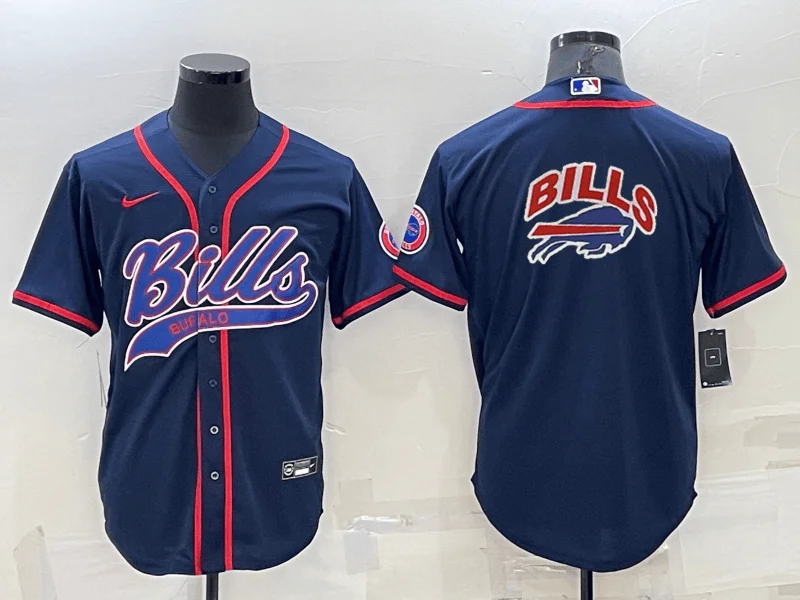 Baseball Jersey For Custom Team Numbers And Names-Men's Buffalo Bills Navy Team Blue Big Logo With Patch Cool Base Stitched Baseball Jersey