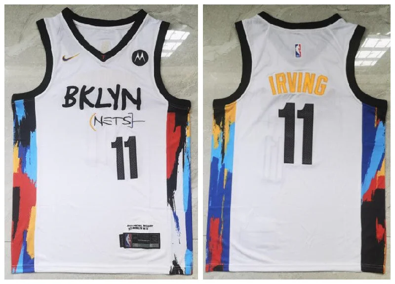 Basketball Jersey For Kids With Custom Names-Nets 11 Kyrie Irving White 2021 City Edition Swingman Basketball Jersey