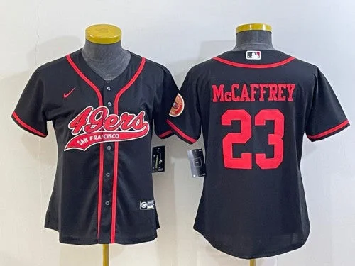 Baseball Jersey For Youth Fan Apparel-Women's San Francisco 49ers #23 Christian McCaffrey Black With Patch Cool Base Stitched Baseball Jersey(Run Small)