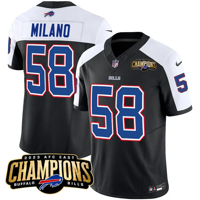 Football Jersey For Supporter Apparel-Men's Buffalo Bills #58 Matt Milano Black/White 2023 F.U.S.E. AFC East Champions With 4-star C Ptach Football Stitched Jersey