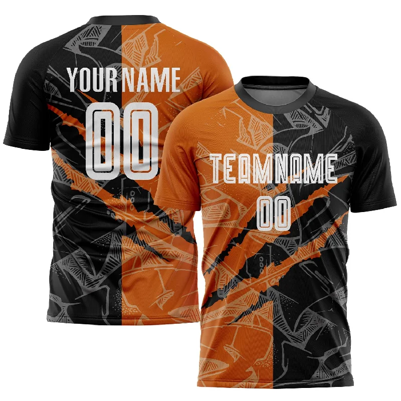 Football Jersey For Youth Teams And Leagues-Custom Graffiti Pattern Black-Texas Orange Scratch Sublimation Soccer Uniform Jersey