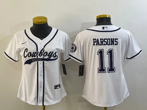 Baseball Jersey For Special Occasions-Women's Dallas Cowboys #11 Micah Parsons White With Patch Cool Base Stitched Baseball Jersey(Run Small)