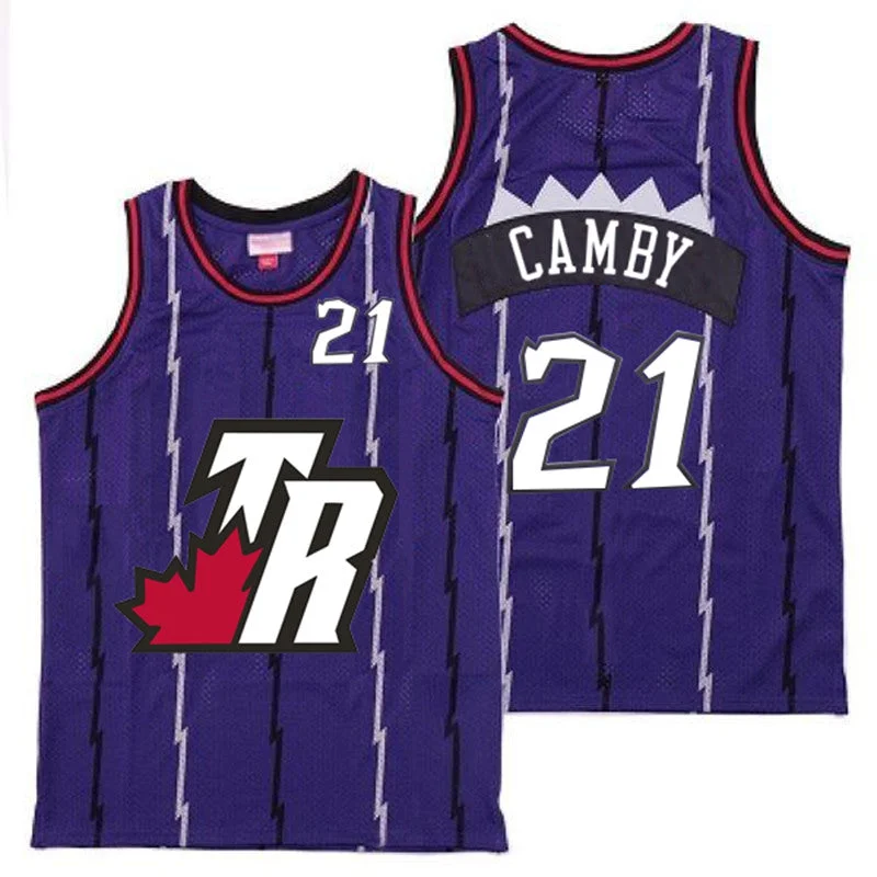 Basketball Jersey For Special Occasions-Raptors 21 Marcus Camby Purple Big White TR Logo Retro Basketball Jersey