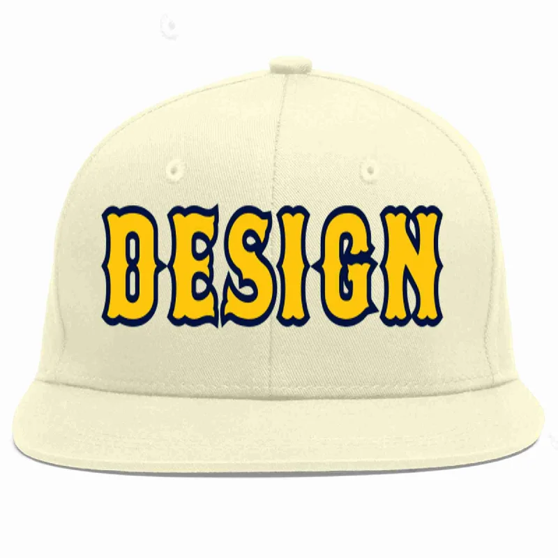 Baseball Cap For Kids-Custom Cream Gold-Navy Flat Eaves Sport Baseball Cap Design for Men/Women/Youth