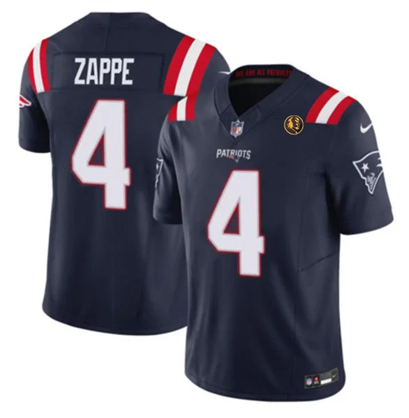 Football Jersey For Custom Embroidered Logos-Men's New England Patriots #4 Bailey Zappe Navy 2023 F.U.S.E. With John Madden Patch Vapor Limited Football Stitched Jersey