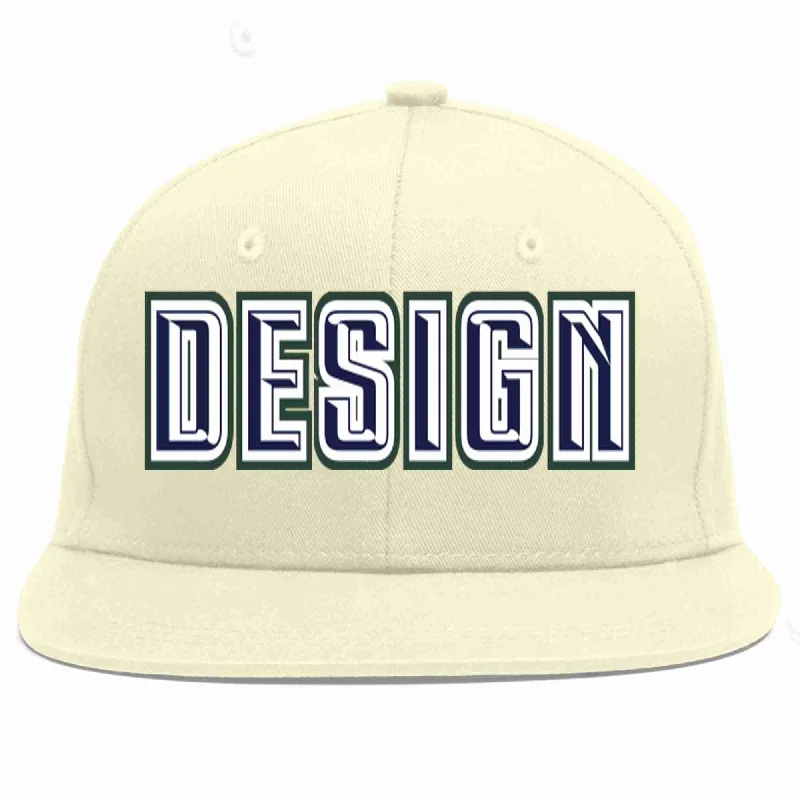 Baseball Cap For Sports Fans Gifts-Custom Cream Navy-White Flat Eaves Sport Baseball Cap Design for Men/Women/Youth