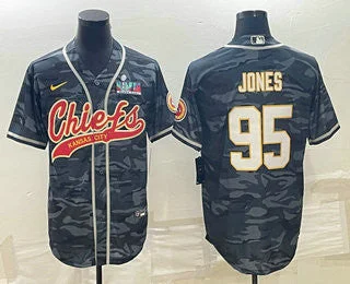 Baseball Jersey For Sports Merchandise-Men's Kansas City Chiefs #95 Chris Jones Grey Camo With Super Bowl LVII Patch Cool Base Stitched Baseball Jersey