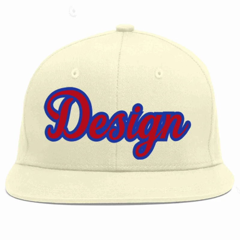 Baseball Cap With Number And Name-Custom Cream Red-Royal Flat Eaves Sport Baseball Cap Design for Men/Women/Youth