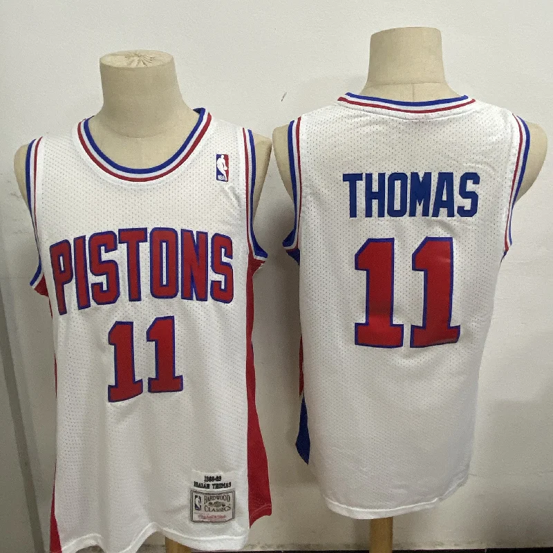 Personalized Basketball Jersey-Pistons 11 Isiah Thomas White 1988-89 Hardwood Classics Basketball Jersey