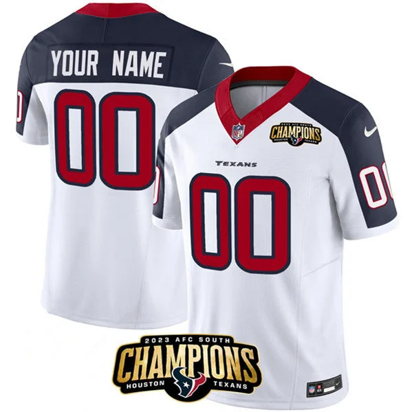 Football Jersey For Team Recognition-Men's Houston Texans Active Player Custom White/Navy 2023 F.U.S.E. AFC South Champions Patch Vapor Limited Football Stitched Jersey