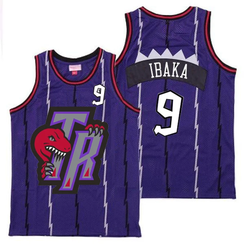 Basketball Jersey For Family And Friends Gifts-Raptors 9 Serge Ibaka Purple Big Gray TR Logo Retro Basketball Jersey