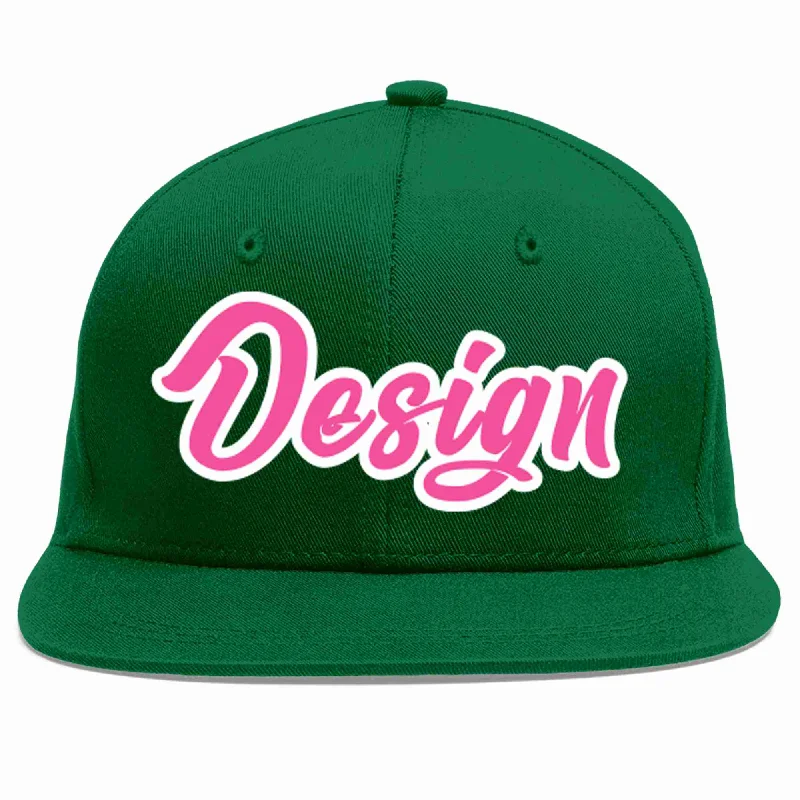 Baseball Cap With Team Colors-Custom Green Pink-White Flat Eaves Sport Baseball Cap Design for Men/Women/Youth