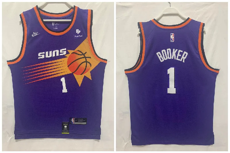 Basketball Jersey With Player And Team Numbers-Suns 1 Devin Booker Purple 2022-23 Swingman Basketball Jersey