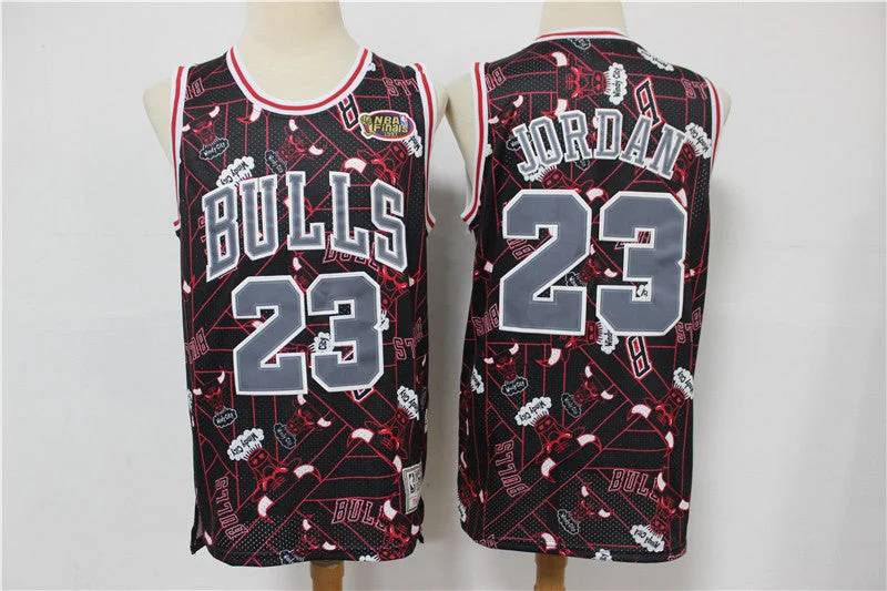 Basketball Jersey For Custom Designs-Bulls 23 Michael Jordan Black Red Tear Up Pack Hardwood Classics Finals Patch Basketball Jersey