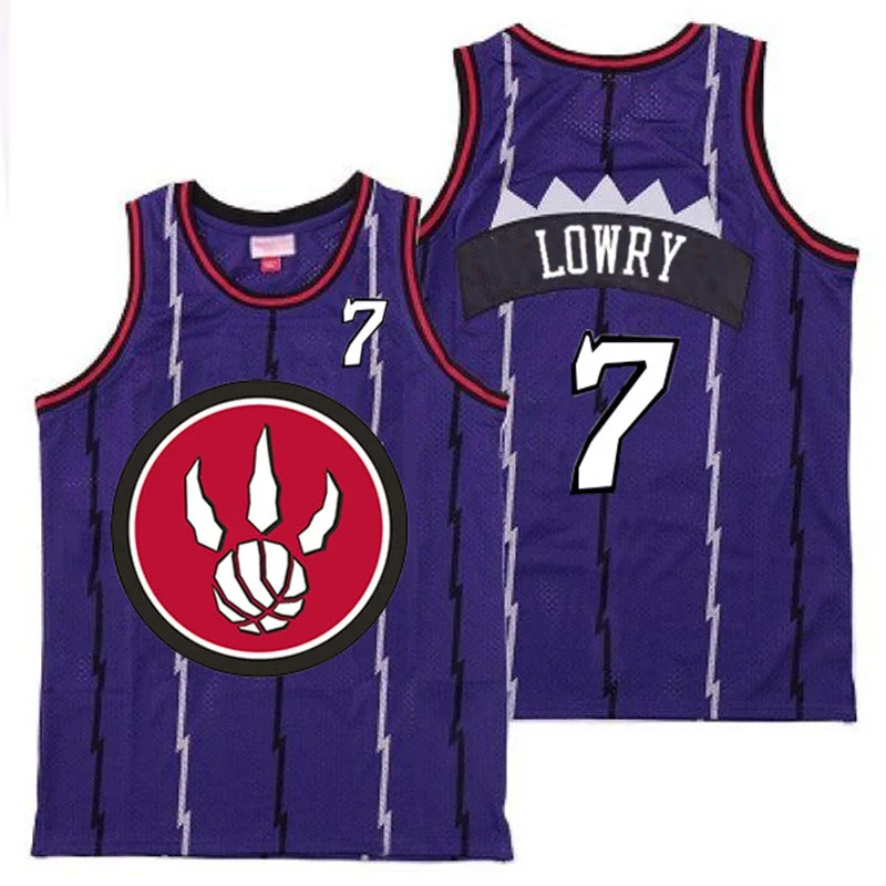 Basketball Jersey For High School Fan Gear-Raptors 7 Kyle Lowry Purple Red Big Logo Retro Basketball Jersey