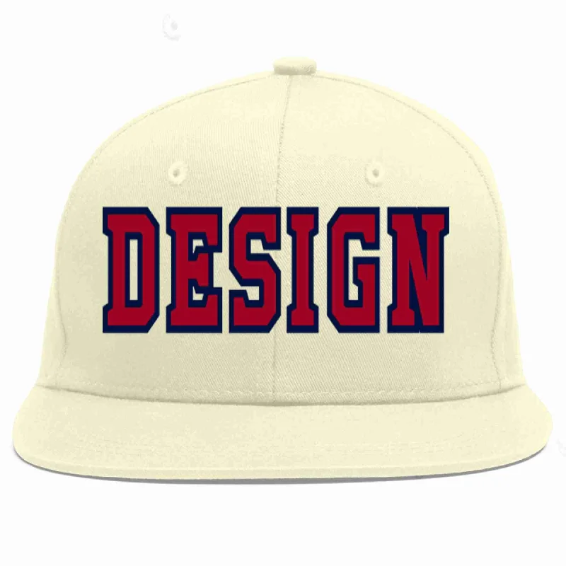 Baseball Cap For Comfortable Performance-Custom Cream Red-Navy Flat Eaves Sport Baseball Cap Design for Men/Women/Youth