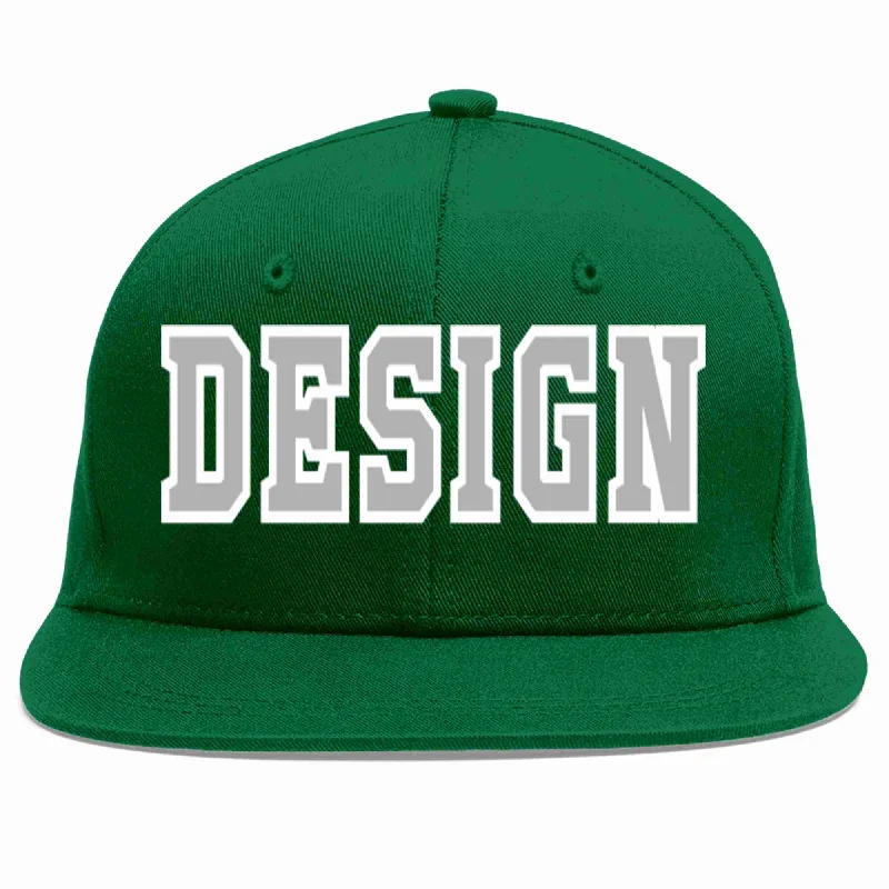 Baseball Cap For Event Apparel-Custom Green Gray-White Flat Eaves Sport Baseball Cap Design for Men/Women/Youth