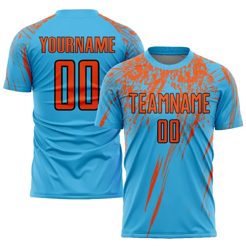 Football Jersey For Fan Apparel Orders-Custom Sky Blue Orange-Black Sublimation Soccer Uniform Jersey