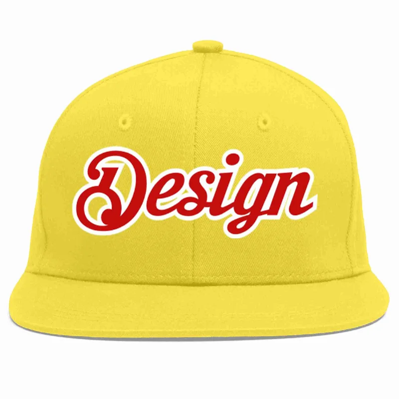 Baseball Cap For Youth Leagues-Custom Light Gold Red-White Flat Eaves Sport Baseball Cap Design for Men/Women/Youth