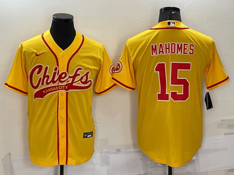 Baseball Jersey For Limited-Time Fan Products-Men's Kansas City Chiefs #15 Patrick Mahomes Gold With Patch Cool Base Stitched Baseball Jersey