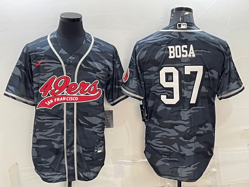 Baseball Jersey For High-Quality Customization-Men's San Francisco 49ers #97 Nick Bosa Grey Camo With Patch Cool Base Stitched Baseball Jersey