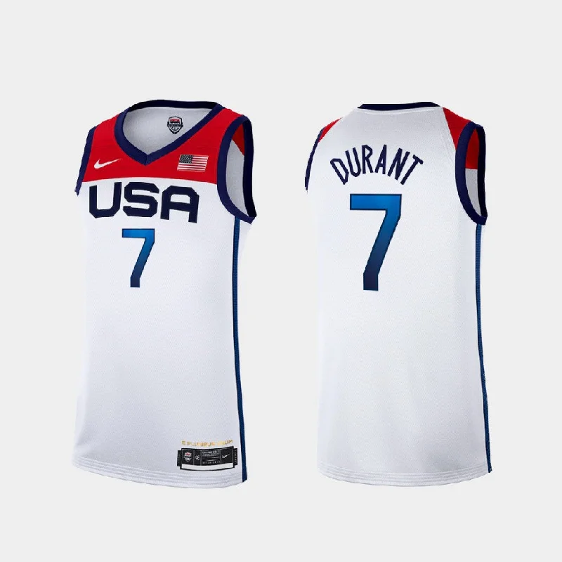 Basketball Jersey For Fan Apparel With Logos-Team USA 7 Durant White 2021 Olympics Basketball Swingman Basketball Jersey