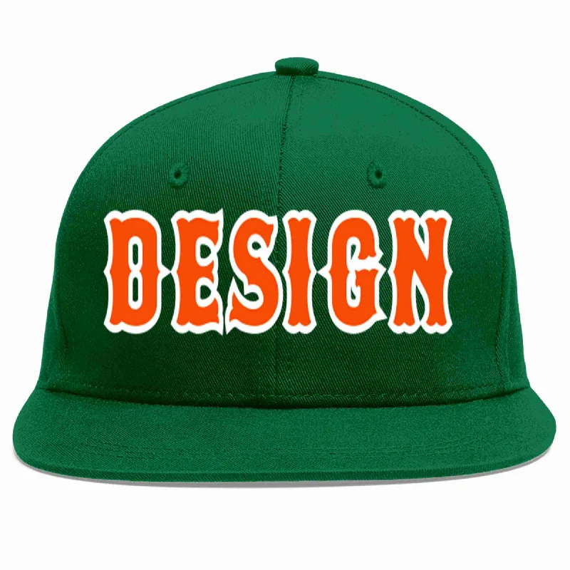 Baseball Cap With Logo-Custom Green Orange-White Flat Eaves Sport Baseball Cap Design for Men/Women/Youth