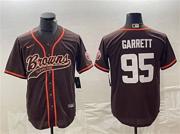 Baseball Jersey For Special Edition Players-Men's Cleveland Browns #95 Myles Garrett Brown With Patch Cool Base Stitched Baseball Jersey