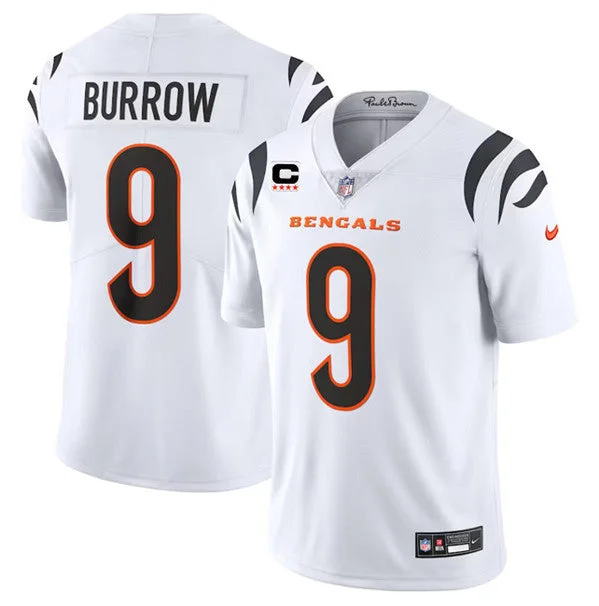 Football Jersey For School Tournament Teams-Men's Cincinnati Bengals #9 Joe Burrow White With 4-Star C Patch Vapor Untouchable Limited Football Stitched Jersey