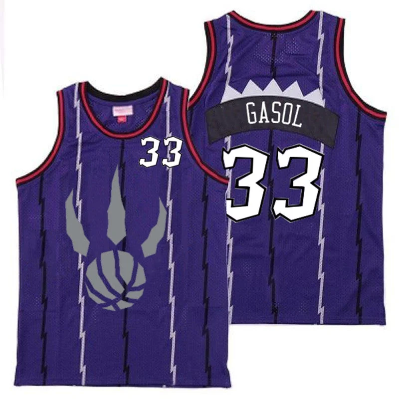 Basketball Jersey For Personalized Fan Support-Raptors 33 Marc Gasol Purple Gray Logo Retro Basketball Jersey