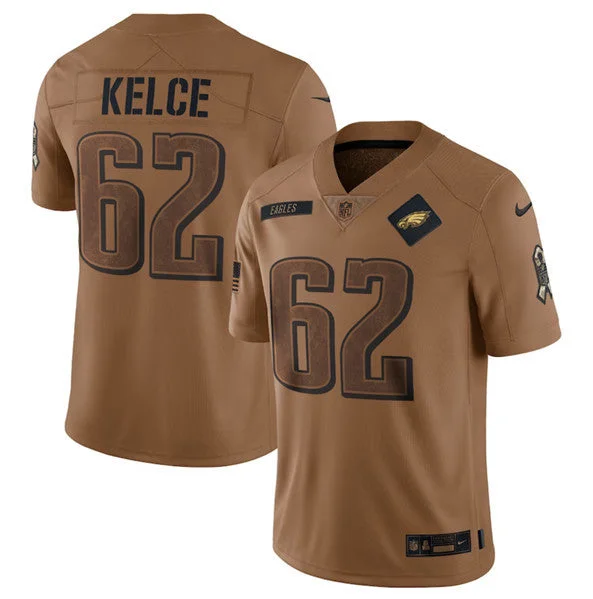 Football Jersey For College Fans-Men's Philadelphia Eagles #62 Jason Kelce 2023 Brown Salute To Service Limited Football Stitched Jersey