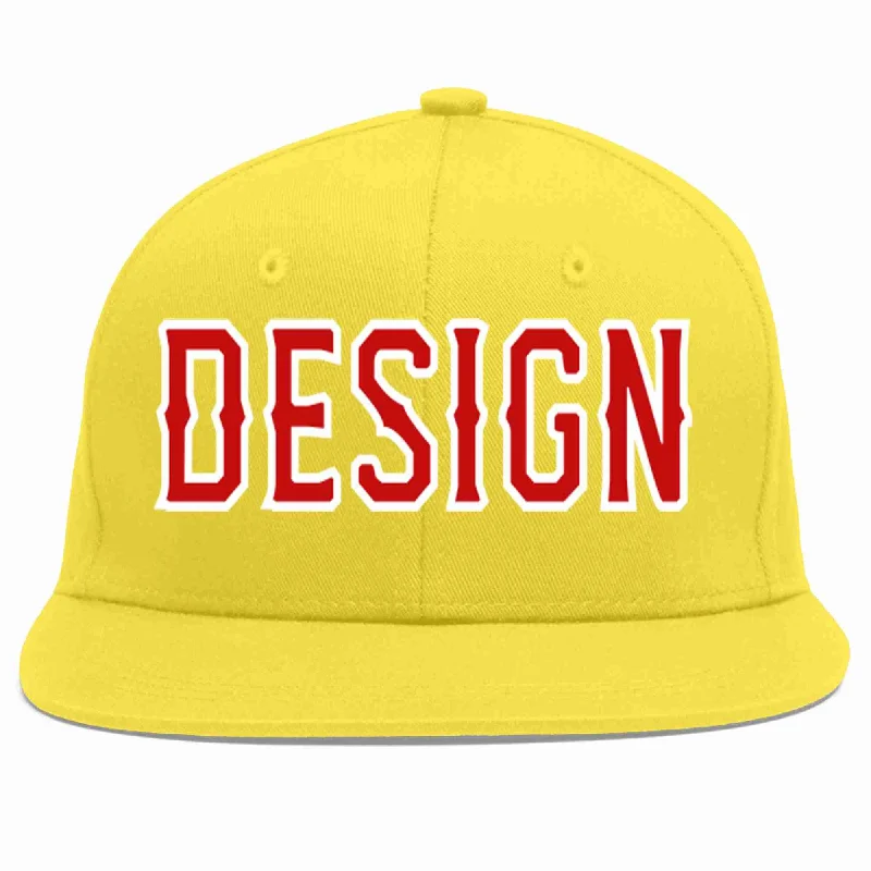 Baseball Cap For High-Quality Embroidery-Custom Light Gold Red-White Flat Eaves Sport Baseball Cap Design for Men/Women/Youth